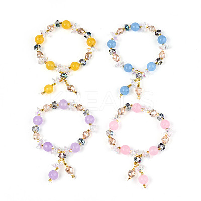 Natural Chalcedony and Glass Beads Charm Bracelets BJEW-T022-14E-1