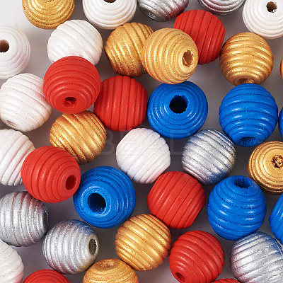 50Pcs 5 Styles Painted Natural Wood Beehive European Beads WOOD-FW0001-01-1