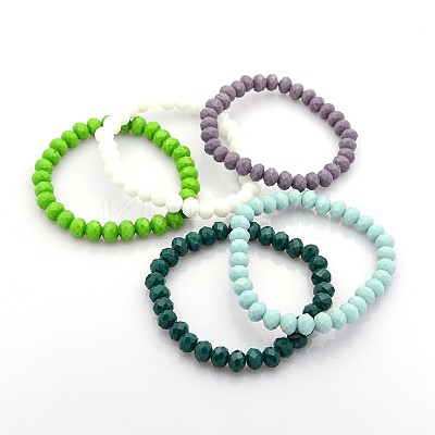 Faceted Opaque Solid Color Crystal Glass Rondelle Beads Stretch Bracelets BJEW-F072-M-1