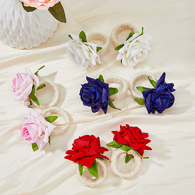 8Pcs 4 Style Artificial Rose Polyseter Napkin Rings DJEW-HY0001-02-1