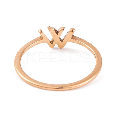 PVD Vacuum Plating 304 Stainless Steel Letter W Finger Ring for Women RJEW-C086-07-RG-1