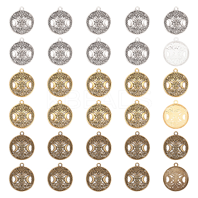 30Pcs 3 Colors Tibetan Style Hollow Alloy Pendants TIBEP-NB0001-25-1