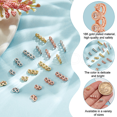 18Pcs 3 Styles 3 Colors Rack Plating Brass Pave Clear Cubic Zirconia Spacer Bars KK-GO0002-12-1