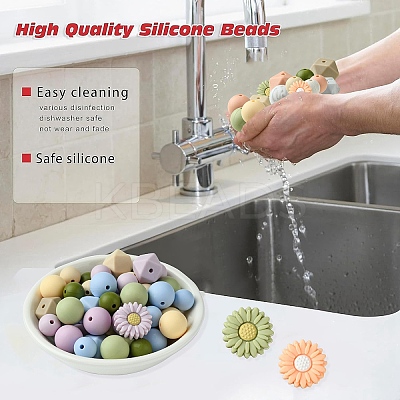 48Pcs 14 Styles Food Grade Eco-Friendly Silicone Focal Beads DIY-YW0008-83A-1