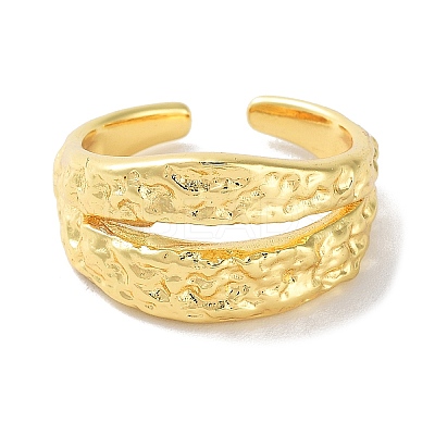Textured Brass Open Cuff Rings for Women RJEW-E292-12G-1