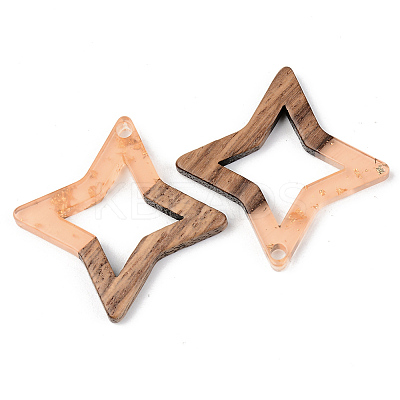 Transparent Resin & Walnut Wood Pendants RESI-S389-028A-B04-1