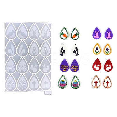 Easter Teardrop with Rabbit/Carrot/Cross Pendant DIY Silhouette Silicone Molds LS-SIMO-C011-04-1