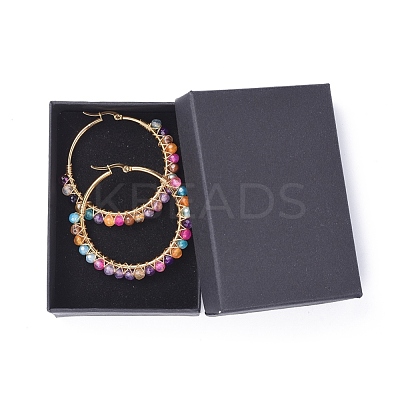 Beaded Hoop Earrings X-EJEW-JE03830-06-1