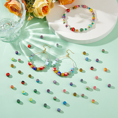 100Pcs 10 Colors Handmade Millefiori Lampwork Beads LAMP-DC0001-24-1
