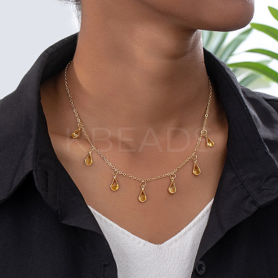 Alloy Topaz Rhinestone Teardrop Pendant Bib Necklaces FS-WG07C6E-01-1