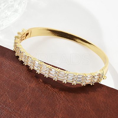 Brass Micro Pave Clear Cubic Zirconia Hinged Bangles for Women BJEW-K274-09G-1