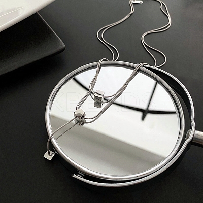 Non-Tarnish 304 Stainless Steel Round Snake Chains Double Layer Necklaces LS-BJEW-K257-03P-1