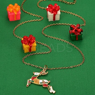 Christmas Deer 304 Stainless Steel Enamel Pendant Necklaces for Women FS-WG69B7B-01-1