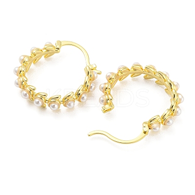 Rack Plating Brass Leaf Wreath Hoop Earrings with Plastic Pearl Beaded EJEW-Q779-05G-1
