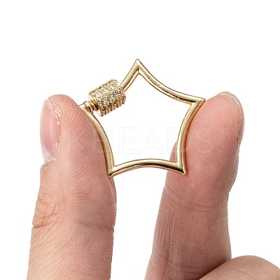 Brass Micro Pave Clear Cubic Zirconia Screw Carabiner Lock Charms ZIRC-T010-07G-1