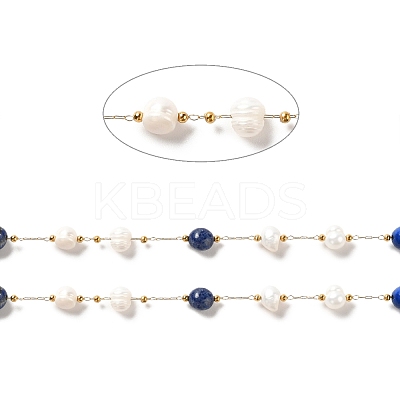 Natural Pearl & Lapis Lazuli Beaded Chains CHS-B002-01G-10-1