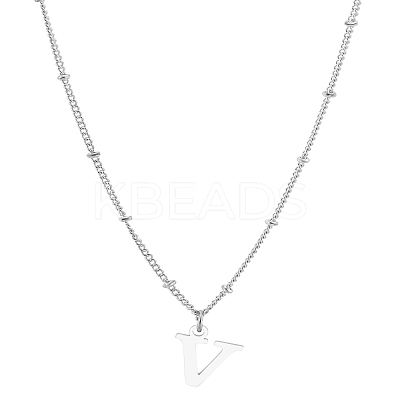 1Pc Brass Chain & 304 Stainless Steel Letter Pendant Necklaces NJEW-LP0001-35V-P-1