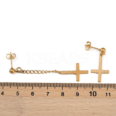 Christian Upside Down Cross 201 Stainless Steel Dangle Stud Earrings EJEW-P314-01C-G-1