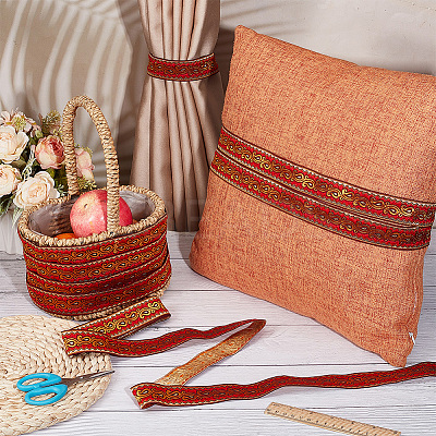 Ethnic Style Polyester Jacquard Leaf Ribbons SRIB-WH0011-198B-1