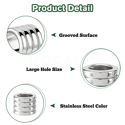 24Pcs Grooved Stainless Steel European Beads STAS-HS0001-81B-1