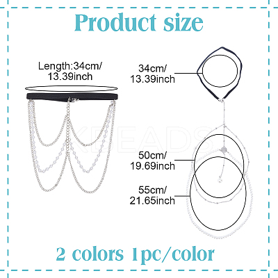 2Pcs 2 Styles Iron with ABS Imitation Pearl and Polyester Thigh Chain AJEW-HY0002-14-1