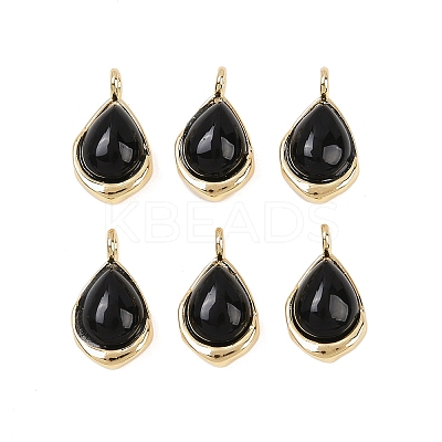 Natural Black Onyx(Dyed & Heated) Teardrop Charms KK-B157-33B-G-1