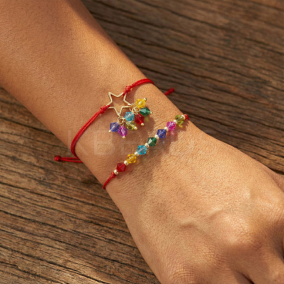 2Pcs Adjustable Glass Beads Braided Bead Bracelets ER5290-2-1