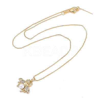 Rack Plating Brass Clear Cubic Zirconia Bee Pendant Box Chain Necklaces NJEW-P317-05G-1