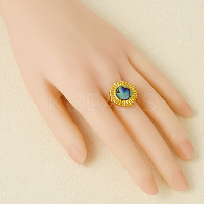304 Stainless Steel with Natural Shell Cuff Open Rings for Women HW8046-4-1
