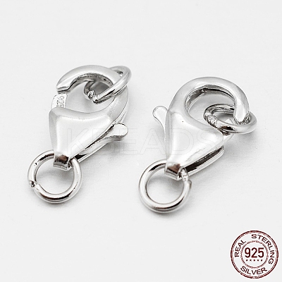 Anti-Tarnish Rhodium Plated 925 Sterling Silver Lobster Claw Clasps STER-O015-D-04-1