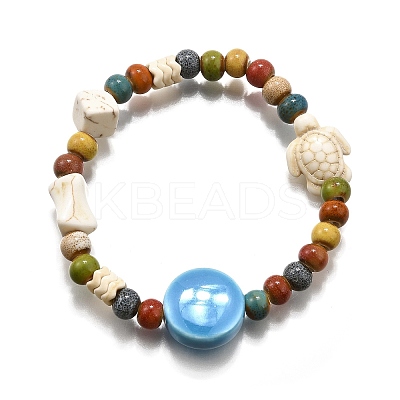 Handmade Porcelain Beads & Synthetic Howlite Beads Stretch Bracelets for Women LS-BJEW-D307-01E-1