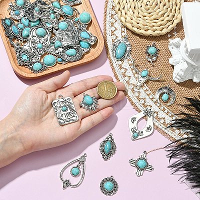 15Pcs 15 Styles Synthetic Turquoise Pendants FIND-YW0006-28-1