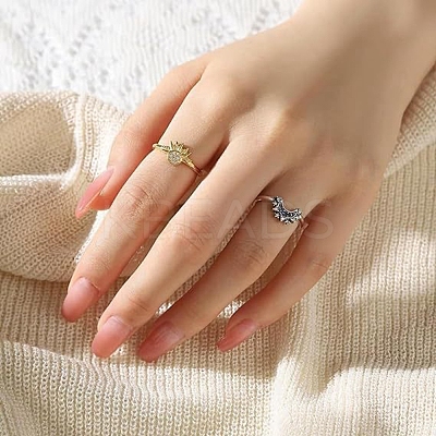 2Pcs 2 Style Cubic Zirconia Open Cuff Rings Set RJEW-B050-01-1