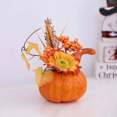 Foam Artificial Pumpkin with Leaf Decorations Ornaments HULI-PW0002-031B-1