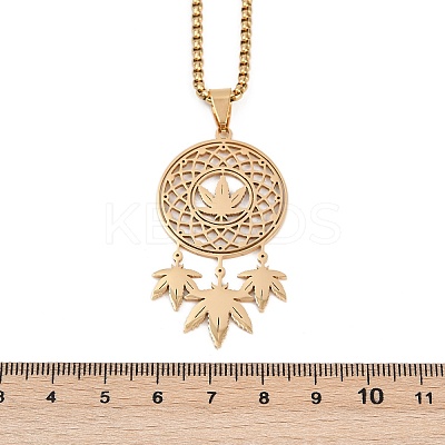 201 Stainless Steel Woven Web/Net with Leaf Pendant Necklaces LS-NJEW-K283-07G-1