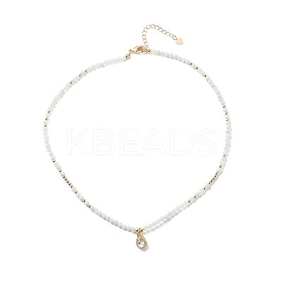 Cubic Zirconia Teardrop Pendant Necklace with Natural Moonstone Beaded Chains NJEW-JN04121-03-1