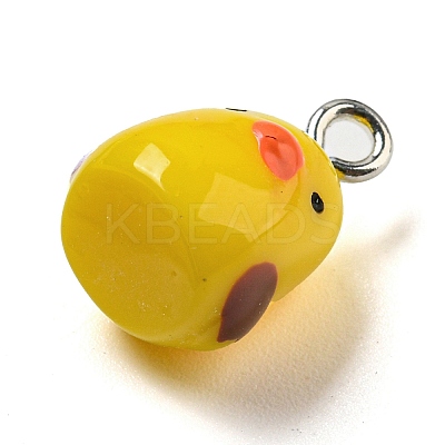 Opaque Resin Chick Charms with Platinum Plated Iron Loops LS-X1-FIND-M012-03-1