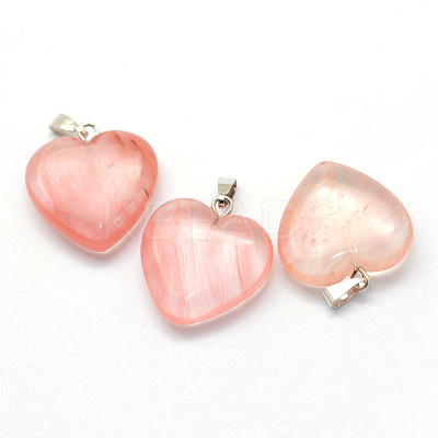 Heart Cherry Quartz Glass Pendants G-Q438-09-1