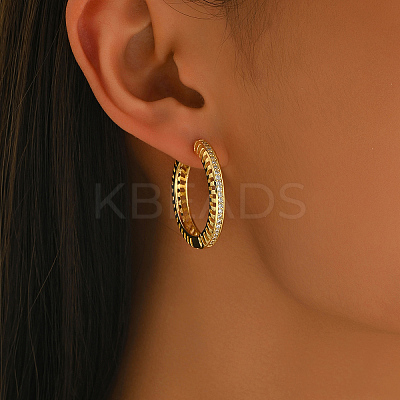 Hollow Brass Clear Cubic Zirconia Hoop Earrings LS-SP8143-1