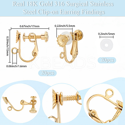 40Pcs 316 Surgical Stainless Steel Clip-on Earring Findings STAS-BBC0008-58B-1