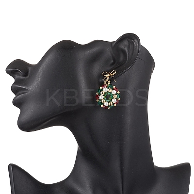 Christmas Wreath Glass Dangle Stud Earrings EJEW-MZ00509-1