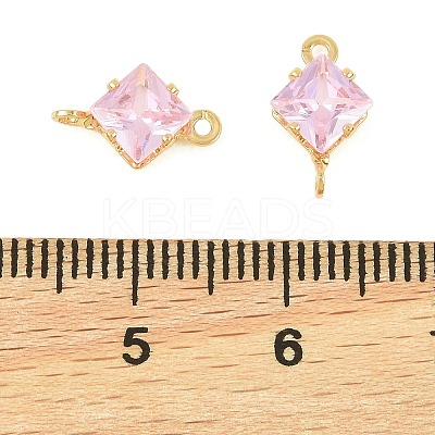 Brass Pave Cubic Zirconia Rhombus Connector Charms KK-P347-04G-01-1