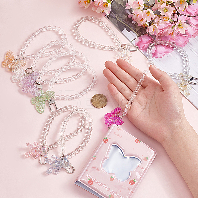 8Pcs 8 Style Acrylic Hanging Beaded Keychain Wrist Bracelet Pendant Decoration HJEW-OC0001-30-1