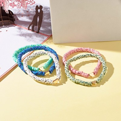 Handmade Polymer Clay Heishi Beads Stretch Bracelet BJEW-JB07392-1