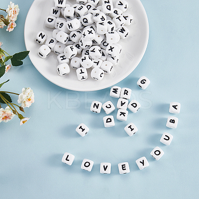 20Pcs White Cube Letter Silicone Beads SIL-YWC0003-06R-1