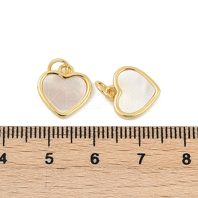 Brass Pave Natural White Shell Heart Charms KK-U055-27G-1