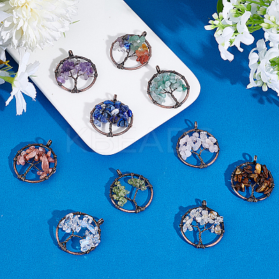 10Pcs 10 Styles Gemstone Pendants G-HY0001-81-1