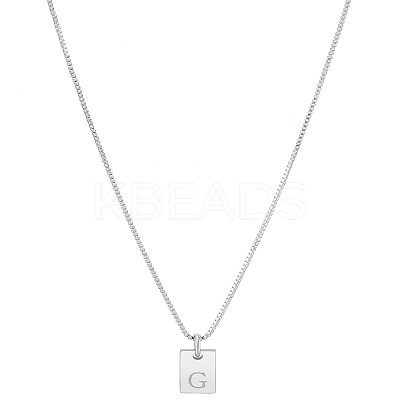 1Pc Stainless Steel Letter Rectangle Pendant Necklaces NJEW-LP0001-34G-P-1