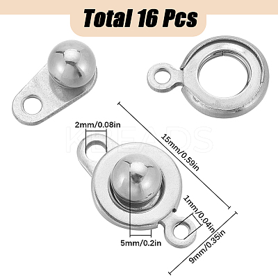 16Pcs 201 Stainless Steel Snap Clasps STAS-SC0006-97-1