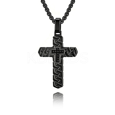 304 Stainless Steel Woven Religion Cross Pendant Necklaces for Men WGB9EFB-01-1